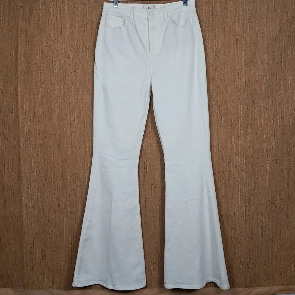 7 FOR ALL MANKIND 29‎ Megaflare High Rise Jeans Denim Clean White NWT $228